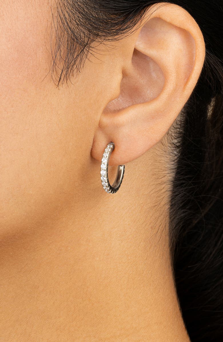 Sterling Forever Eleri Cubic Zirconia Hoop Earrings, Alternate, color, Silver