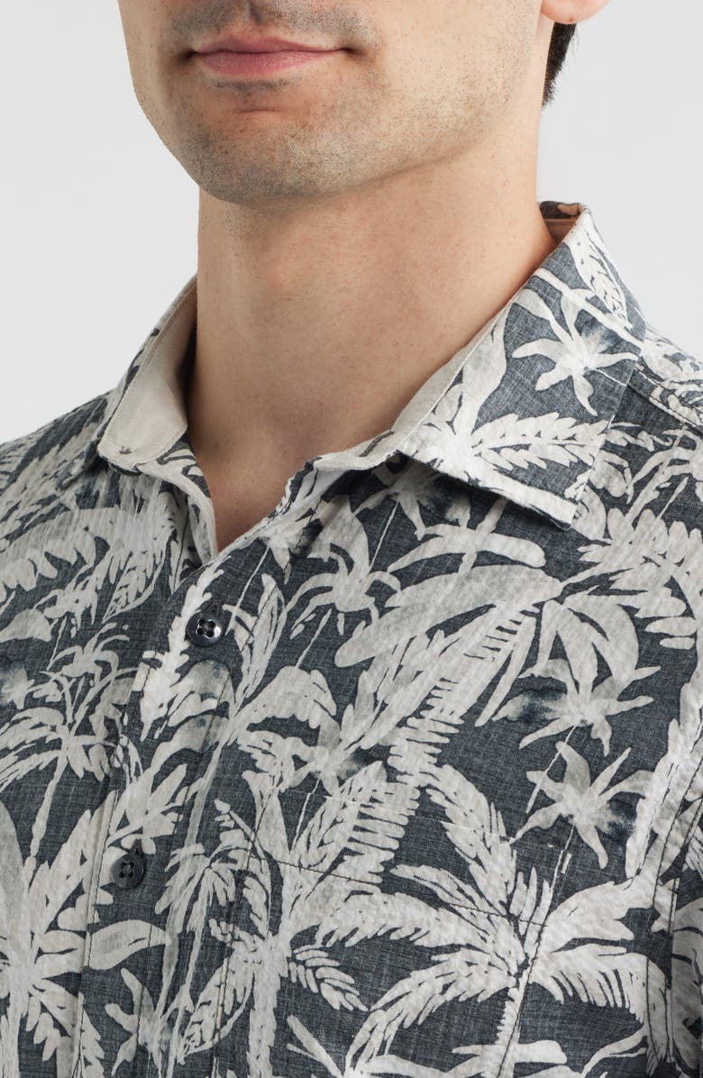 Tommy Bahama Nova Wave Nero Palms Short Sleeve Seersucker Button-Up Shirt, Alternate, color, Black