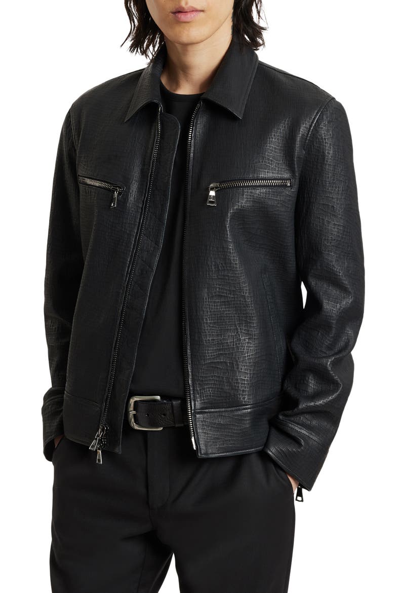 Tilden Embossed Leather Jacket, Main, color, STEEL GREY