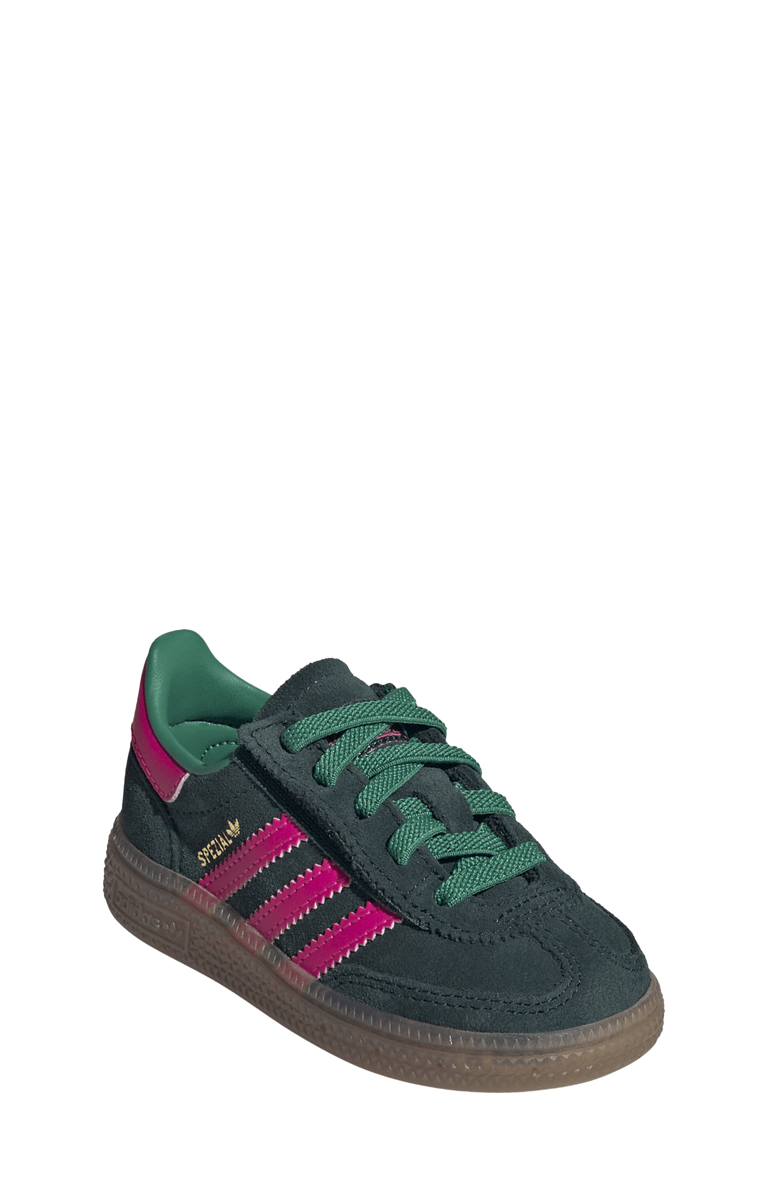 adidas Kids' Handball Spezial Sneaker, Alternate, color, Aurora Ivy/ Shock Pink/ Gum5