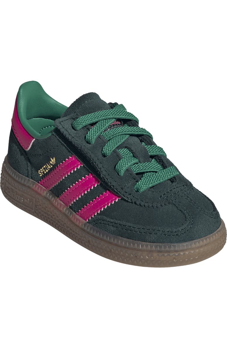 adidas Kids' Handball Spezial Sneaker, Alternate, color, Aurora Ivy/ Shock Pink/ Gum5
