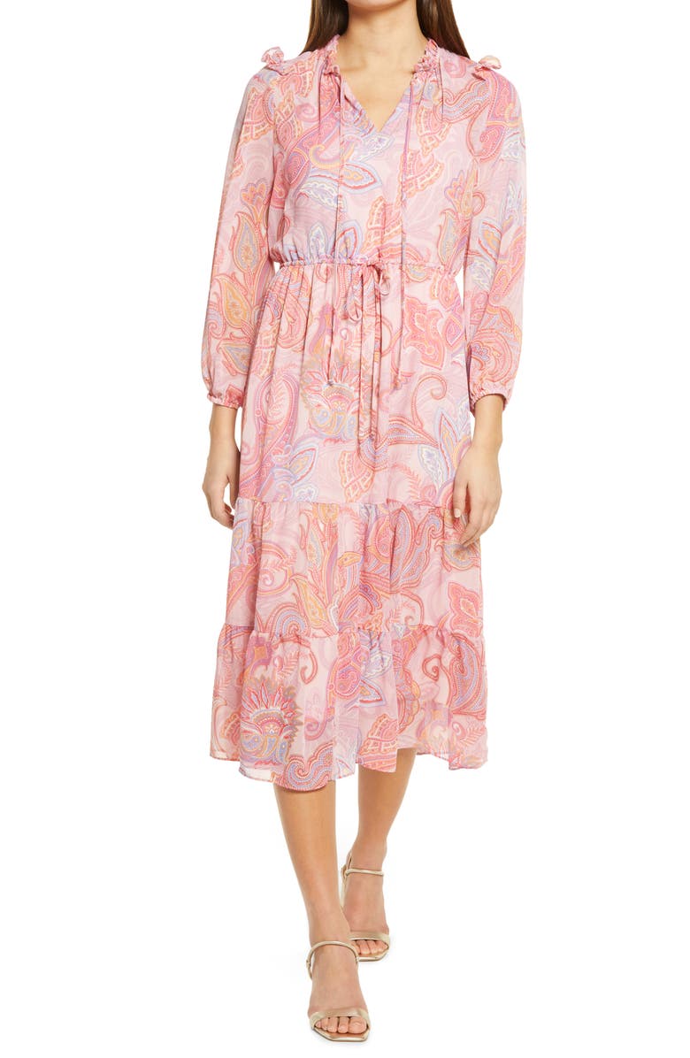 Julia Jordan Long Sleeve Tiered Chiffon Midi Dress, Main, color,