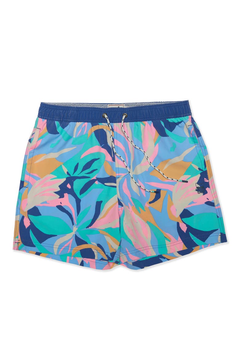 Floral Party Starter Swim Trunks, Main, color, LIGHT BLUE