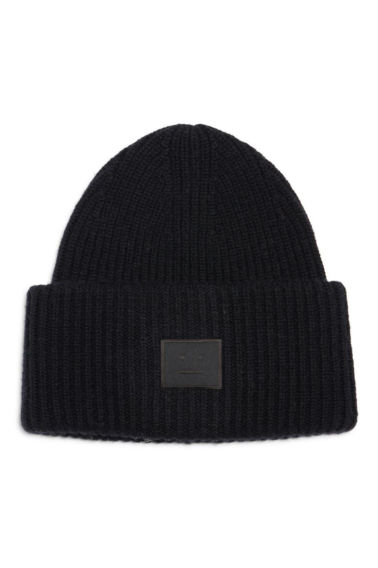 Pansy Face Patch Wool & Yak Hair Blend Beanie, Main, color, BLACK