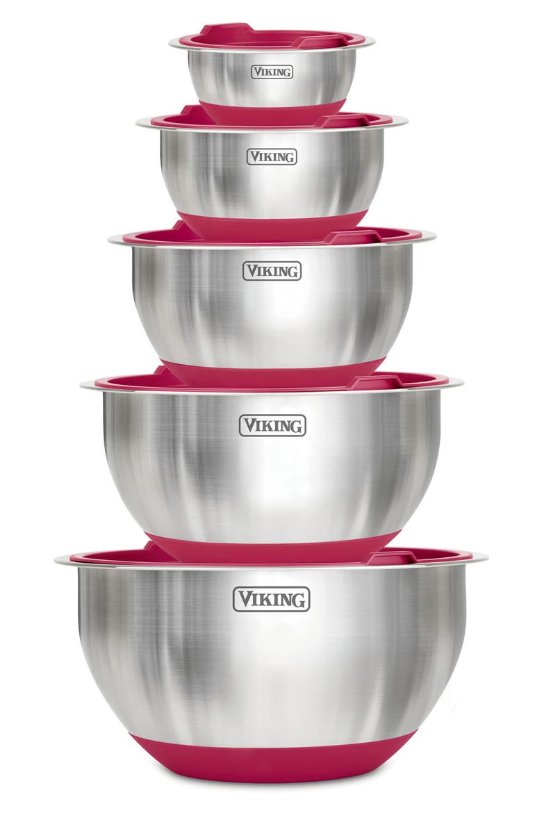 10-Piece Stainless Steel Mixing Bowl Set with Lids, Main, color, RED