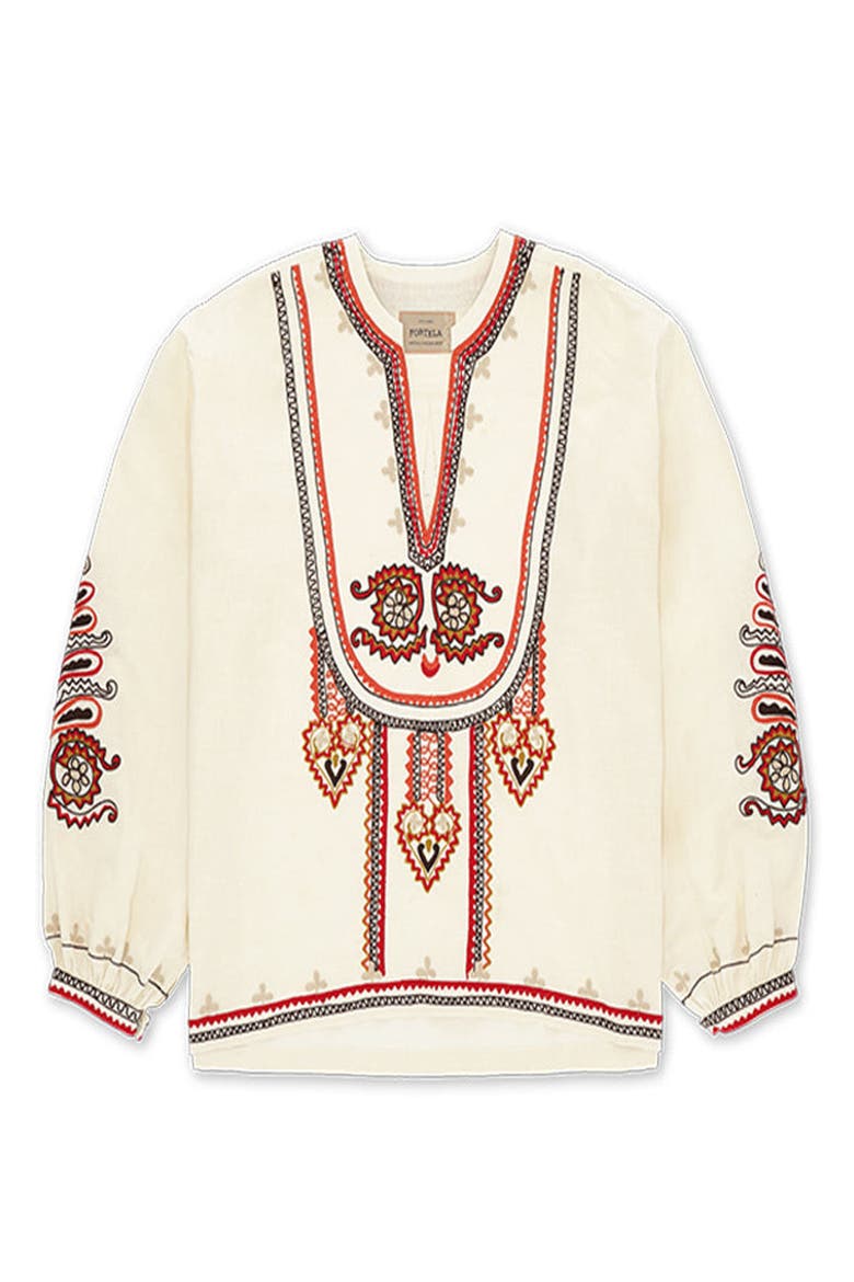Cinthya Embroidered Cotton Linen Blouse, Main, color, OFF WHITE
