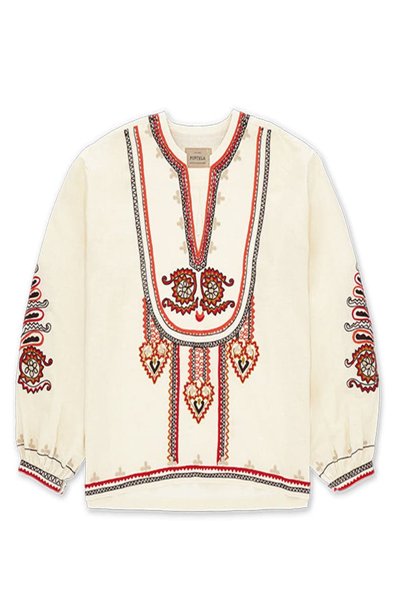 Fortela Cinthya Embroidered Cotton Linen Blouse, Main, color, Off White