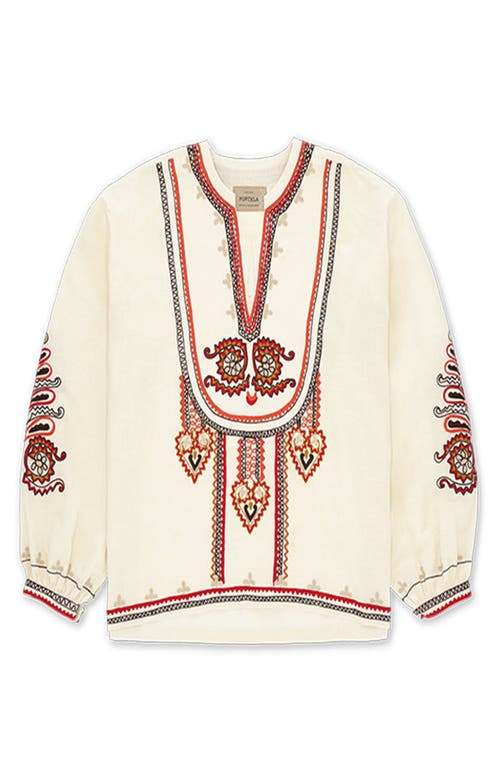 Fortela Cinthya Embroidered Cotton Linen Blouse In White
