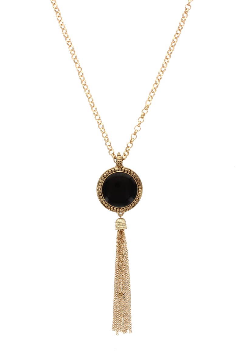 Corina Pendant Necklace, Main, color, WORN GOLD / BLACK