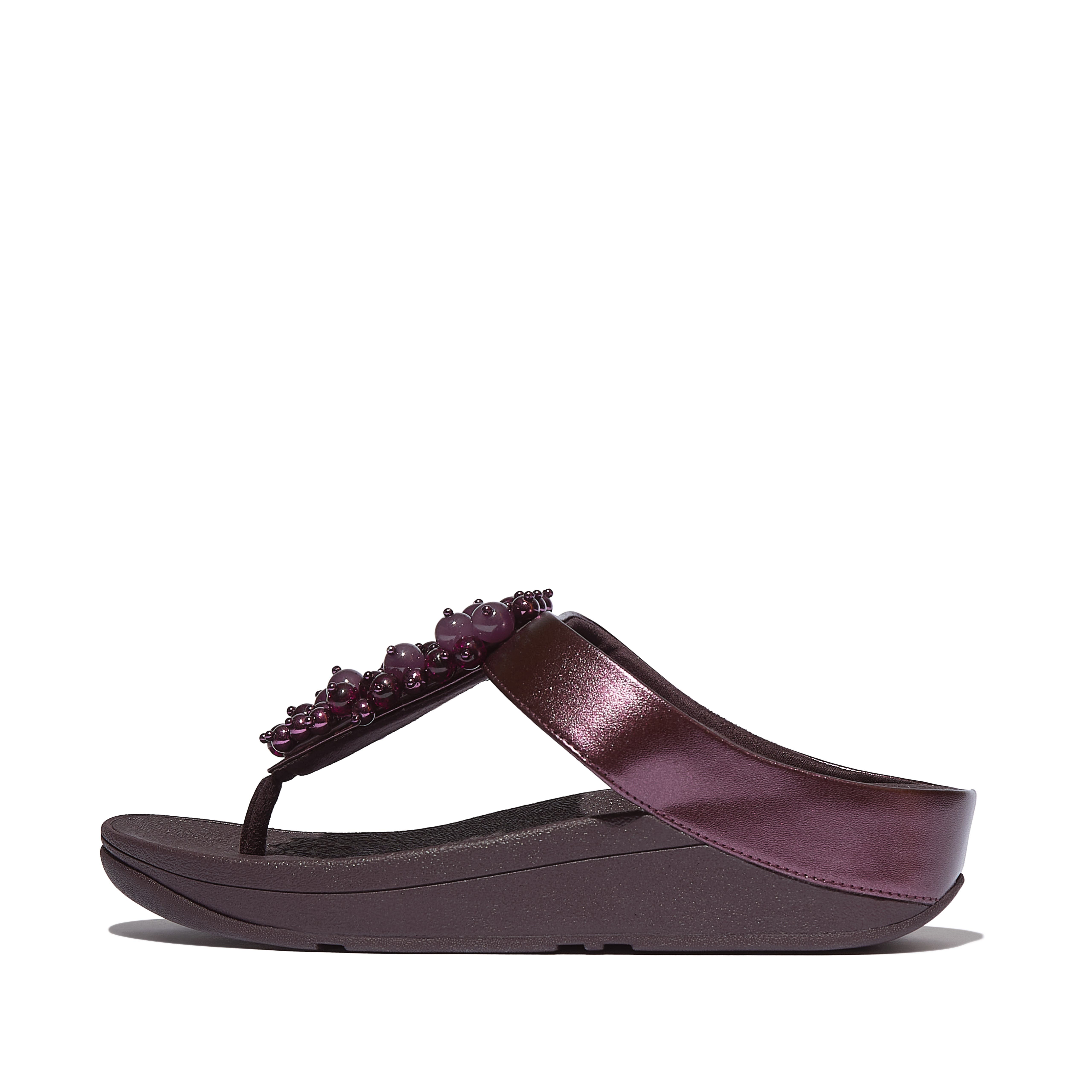 Fino Bauble-bead toe-post sandals, Alternate, color, Metallic Plumberry