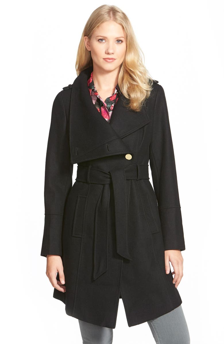 GUESS Belted Asymmetrical Wool Blend Trench Coat, Main, color,