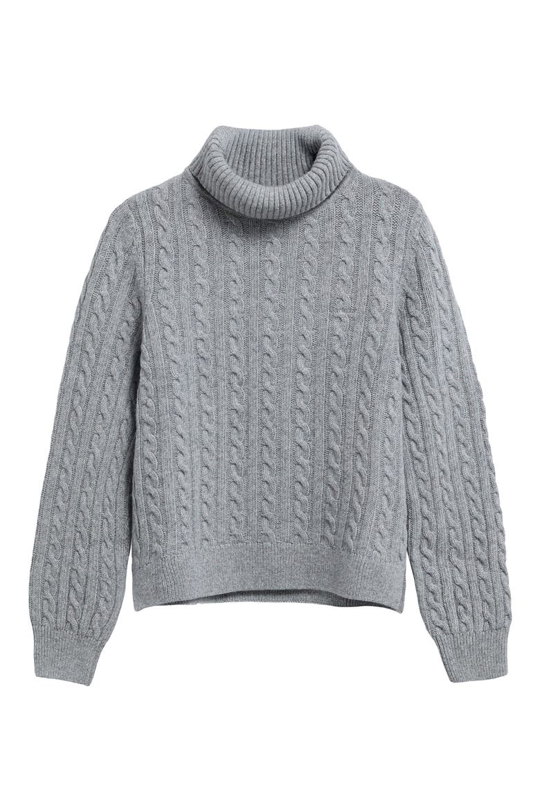Ambleside Cable Knit Turtleneck Sweater, Alternate, color, GREY MARL