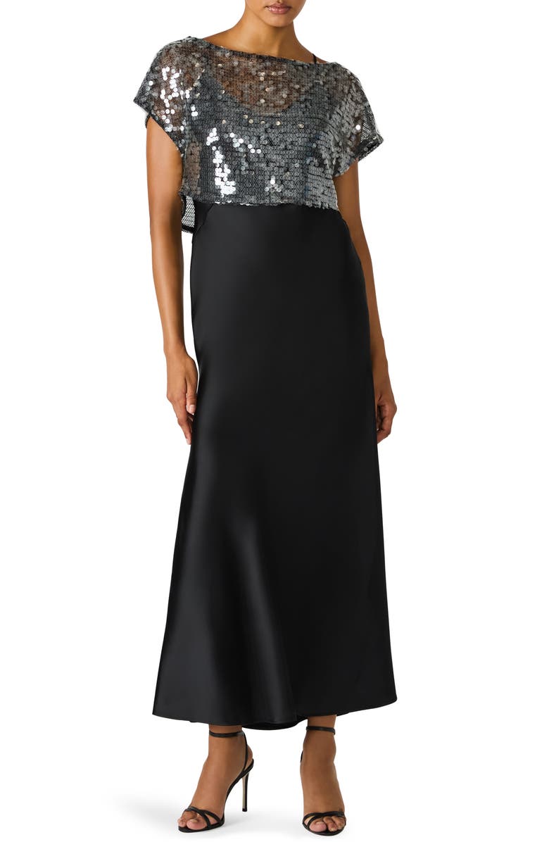 Steve Madden Myla Sequin Crop Top & Maxi Slipdress Set, Main, color, Black