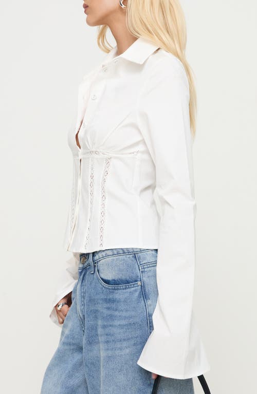 Princess Polly Merritt Lace Inset Button-up Shirt In White