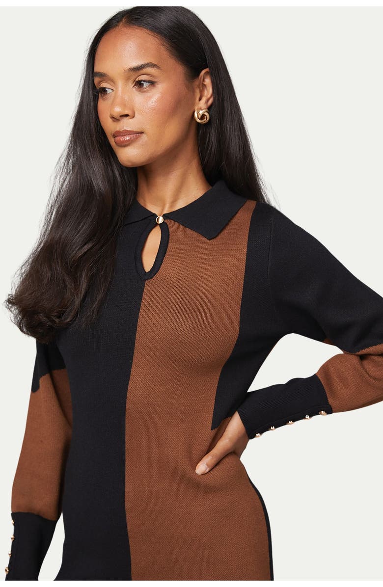Wallis Colour Block Collared Knitted Dress, Alternate, color, Black