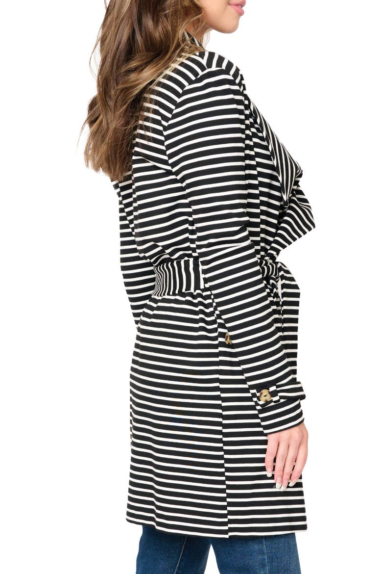 Belted Ponte Topper Jacket, Alternate, color, BLACK WHITE STRIPE