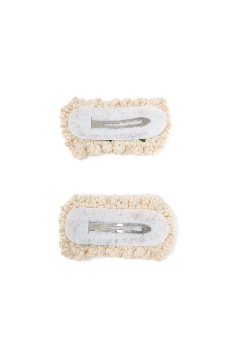 2pc Hand-Crocheted Floral Clip Set, Alternate, color, Cream