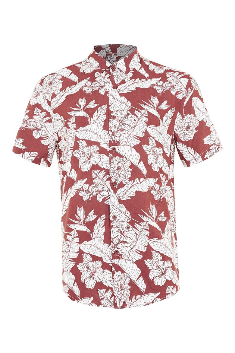 Floral Print Shirt, Alternate, color, FADED RED MULTI