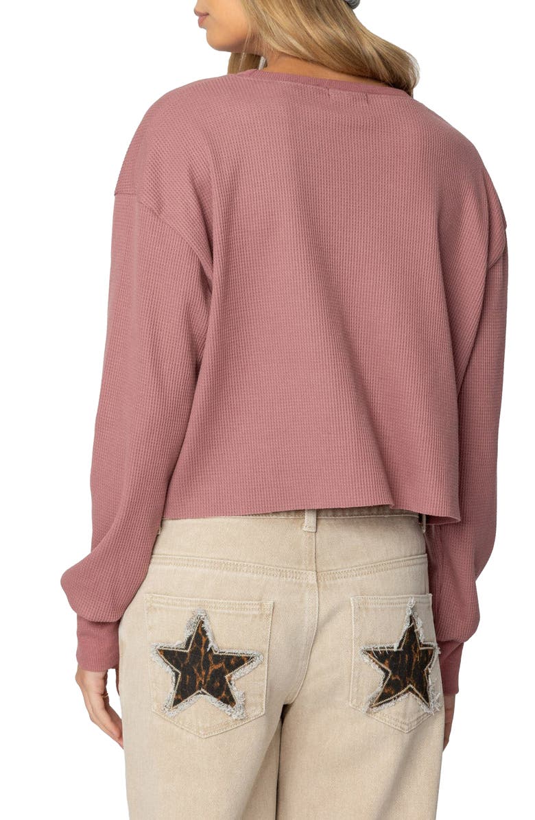 EDIKTED 88 Long Sleeve Waffle Knit Crop Top, Alternate, color, Mauve