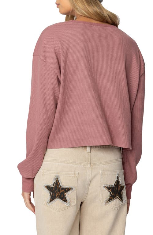 Shop Edikted 88 Long Sleeve Waffle Knit Crop Top In Mauve