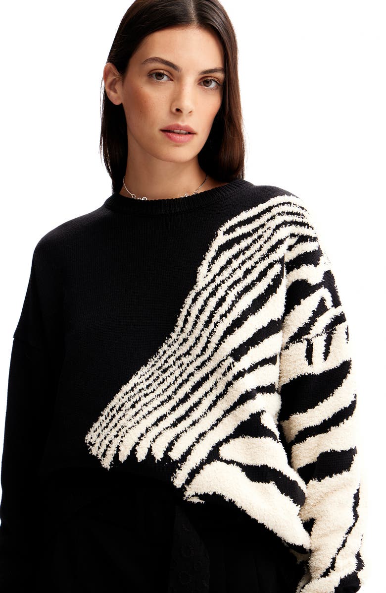 Desigual Guadalquivir Zebra Pattern Sweater, Alternate, color, 
