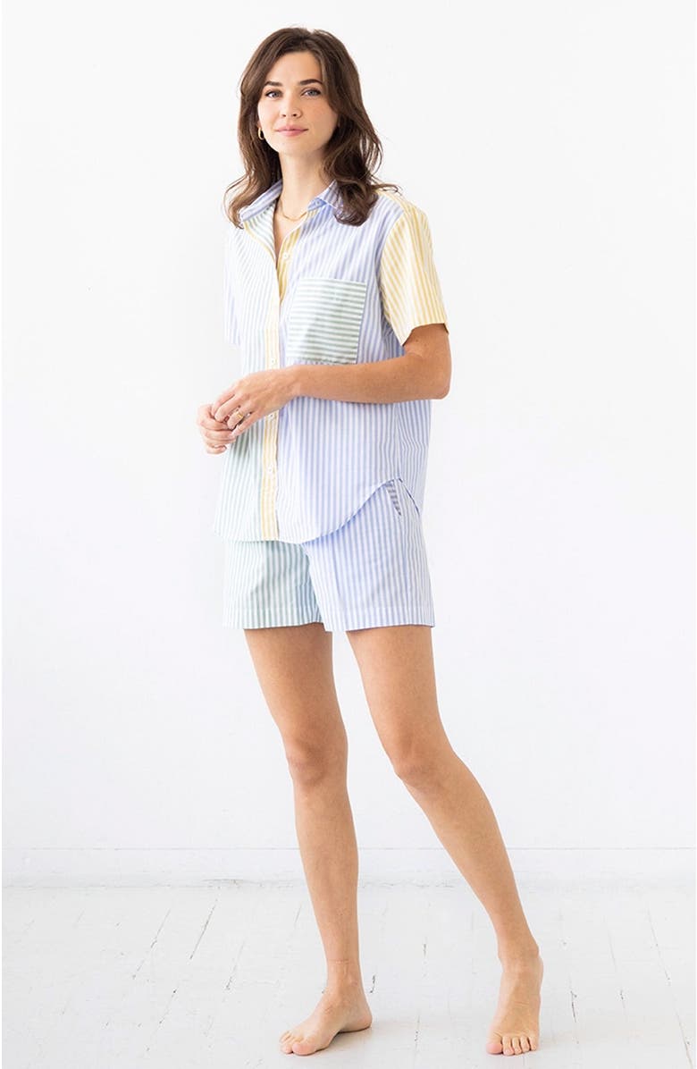 SALUA Amalfi Stripes Resort Short Set, Main, color, Light Blue-Green-Yellow