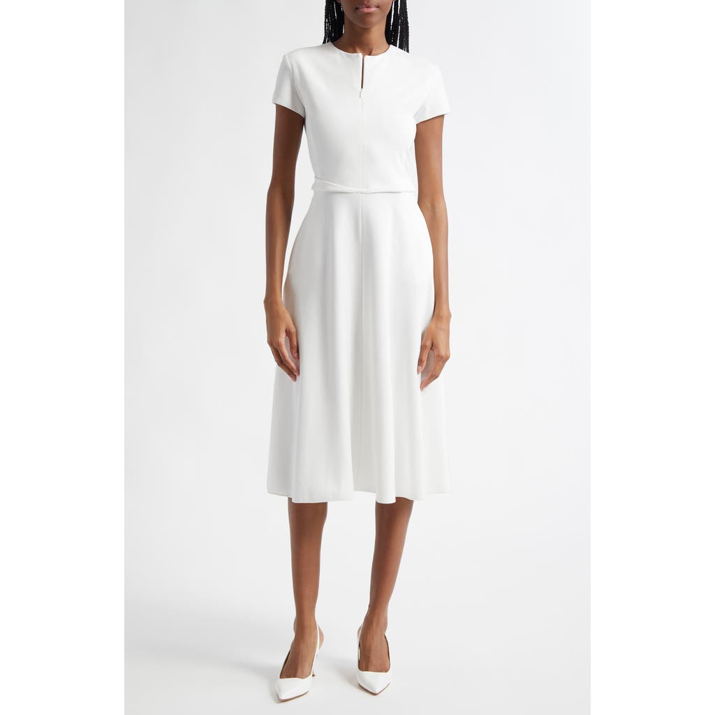 Shop Emporio Armani Punto Milano Fit & Flare Midi Dress In Warm White