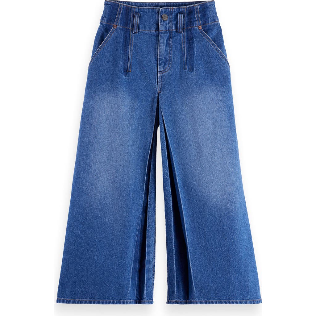 Scotch & Soda Kids' The Wave Custom Fit Wide Leg Jeans In Blue
