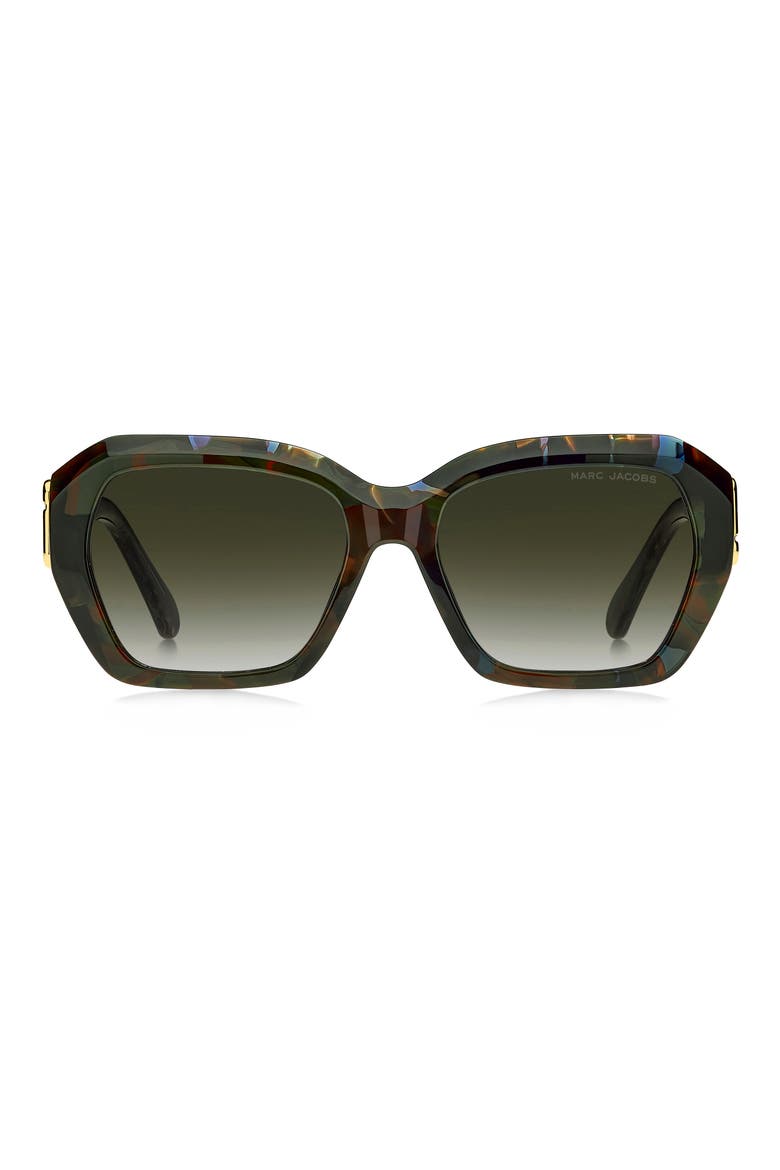 55mm Square Geomatric Sunglasses, Main, color, HAVANA GREEN/ GREEN SHADED