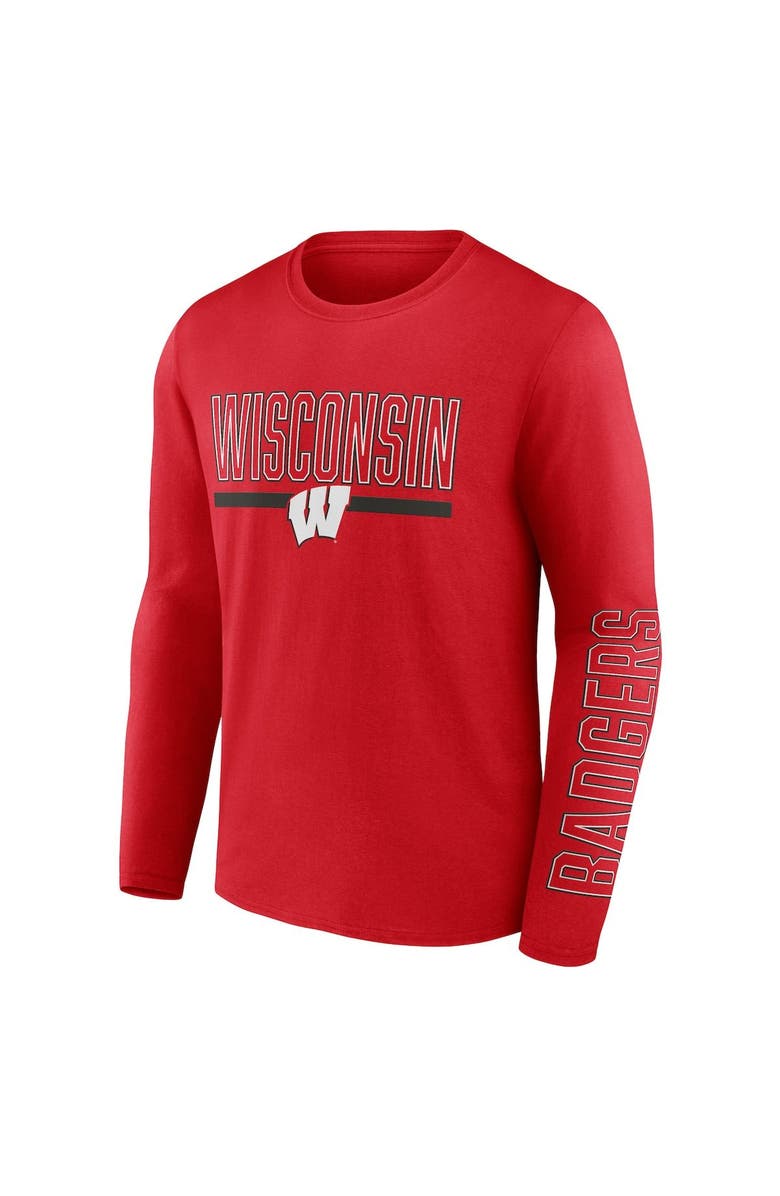 FANATICS Men's Fanatics Branded Red Wisconsin Badgers Modern Two-Hit Long Sleeve T-Shirt, Alternate, color, 