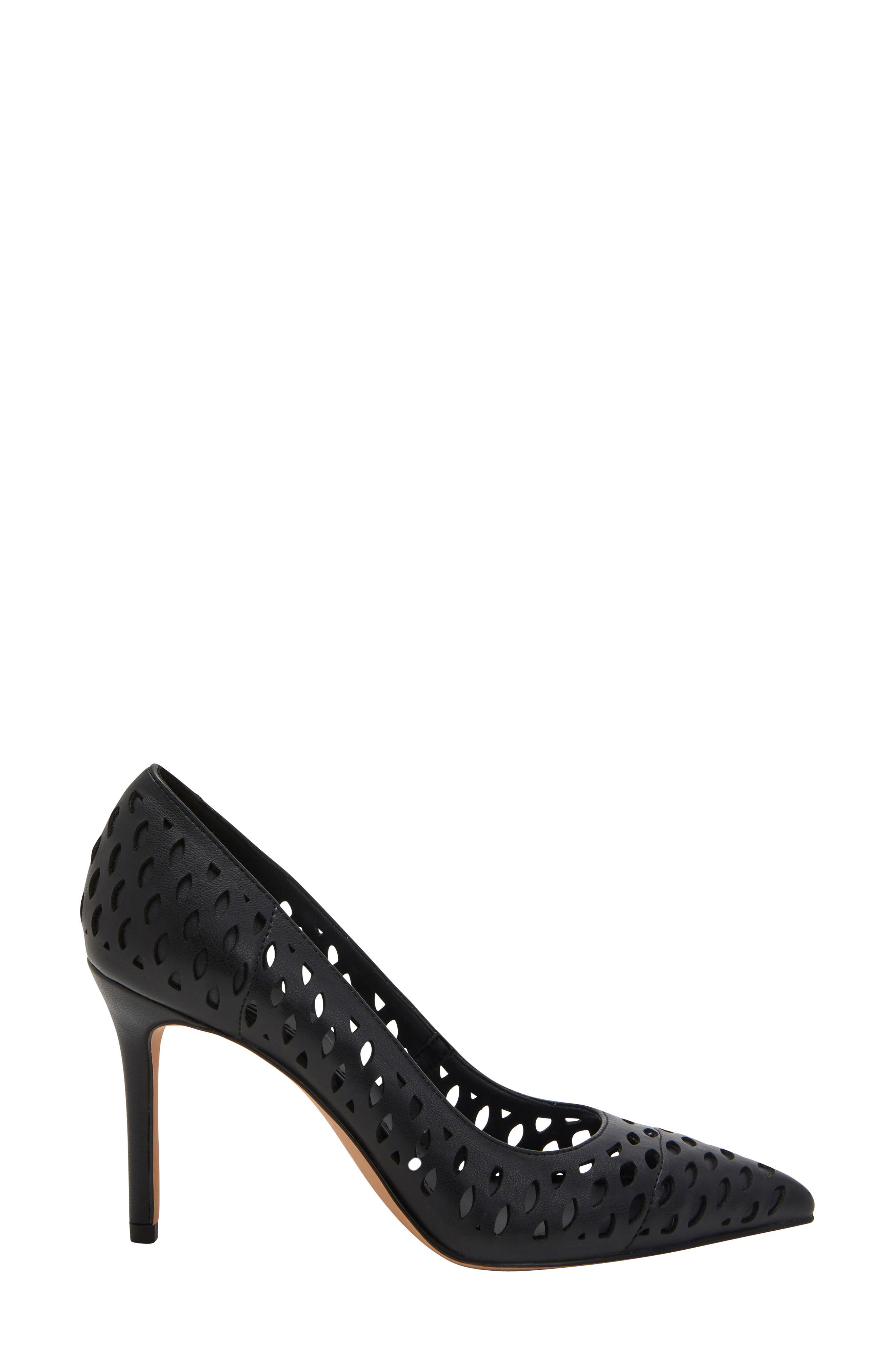 The Revival Fishnet Pointed Cap Toe Pump, Alternate, color, BLACK