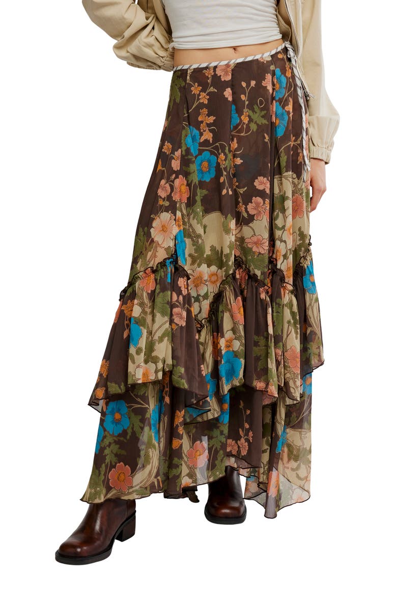 Palermo Villa Chiffon Maxi Skirt, Main, color, BROWN COMBO