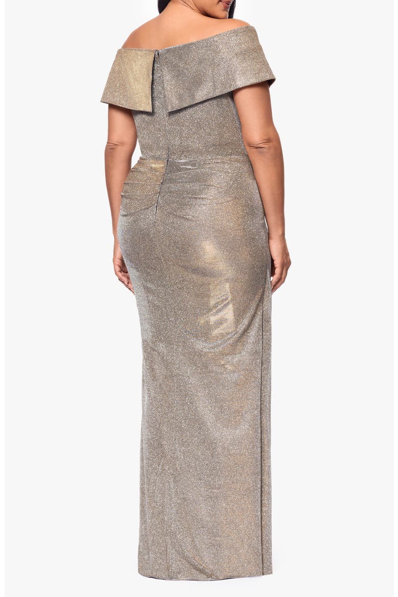 Raveena Foil Knit Off the Shoulder Ruched Gown, Alternate, color, SAND