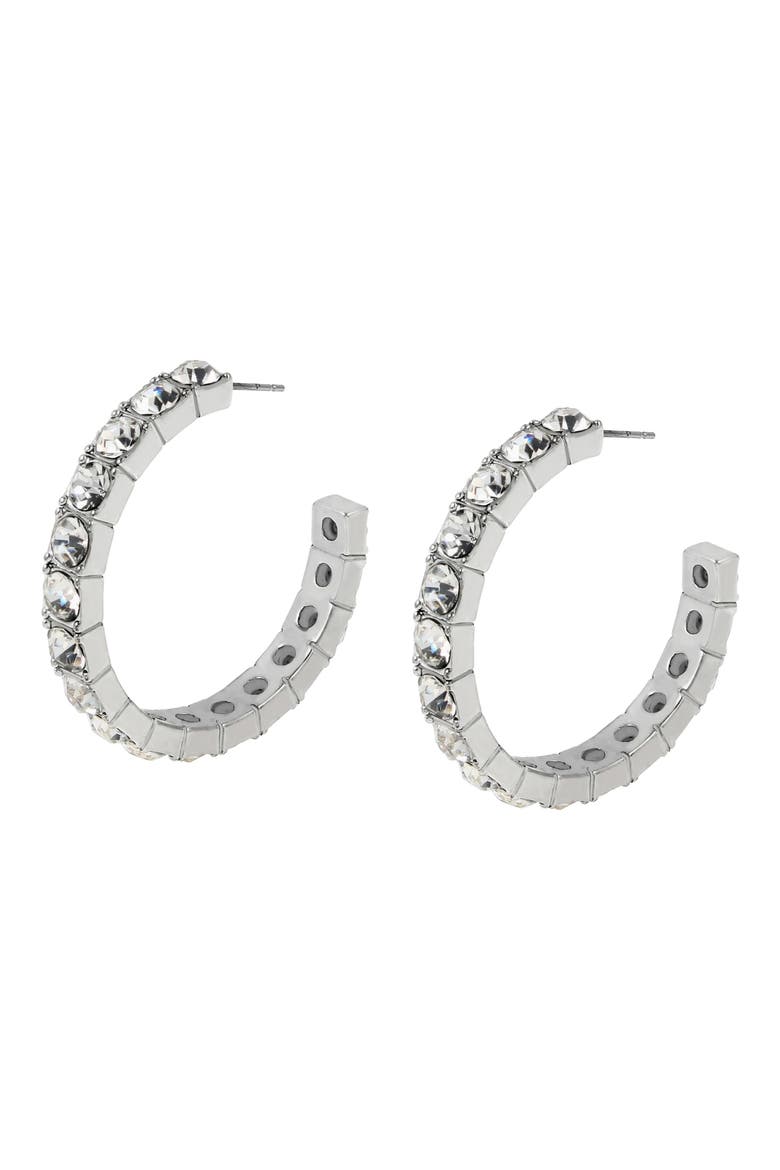 Crystal Hoop Earrings, Alternate, color, RHODIUM