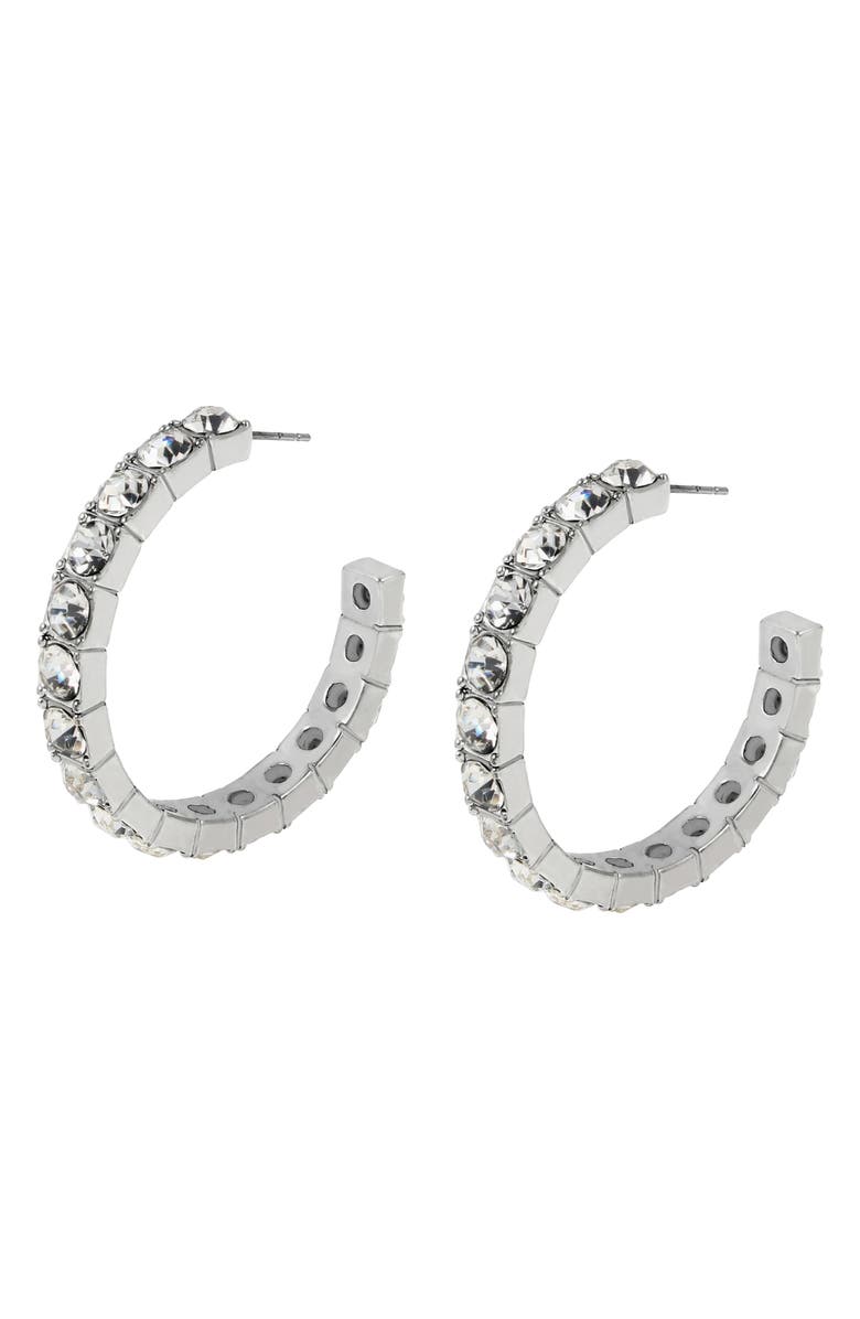 AllSaints Crystal Hoop Earrings, Alternate, color, Rhodium