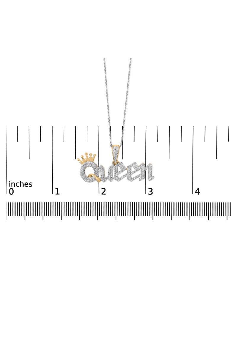 14K Yellow Gold Plated Sterling Silver 1/10 Cttw Diamond "Queen" Nameplate Pendant Necklace, Alternate, color, Yellow Gold over Silver