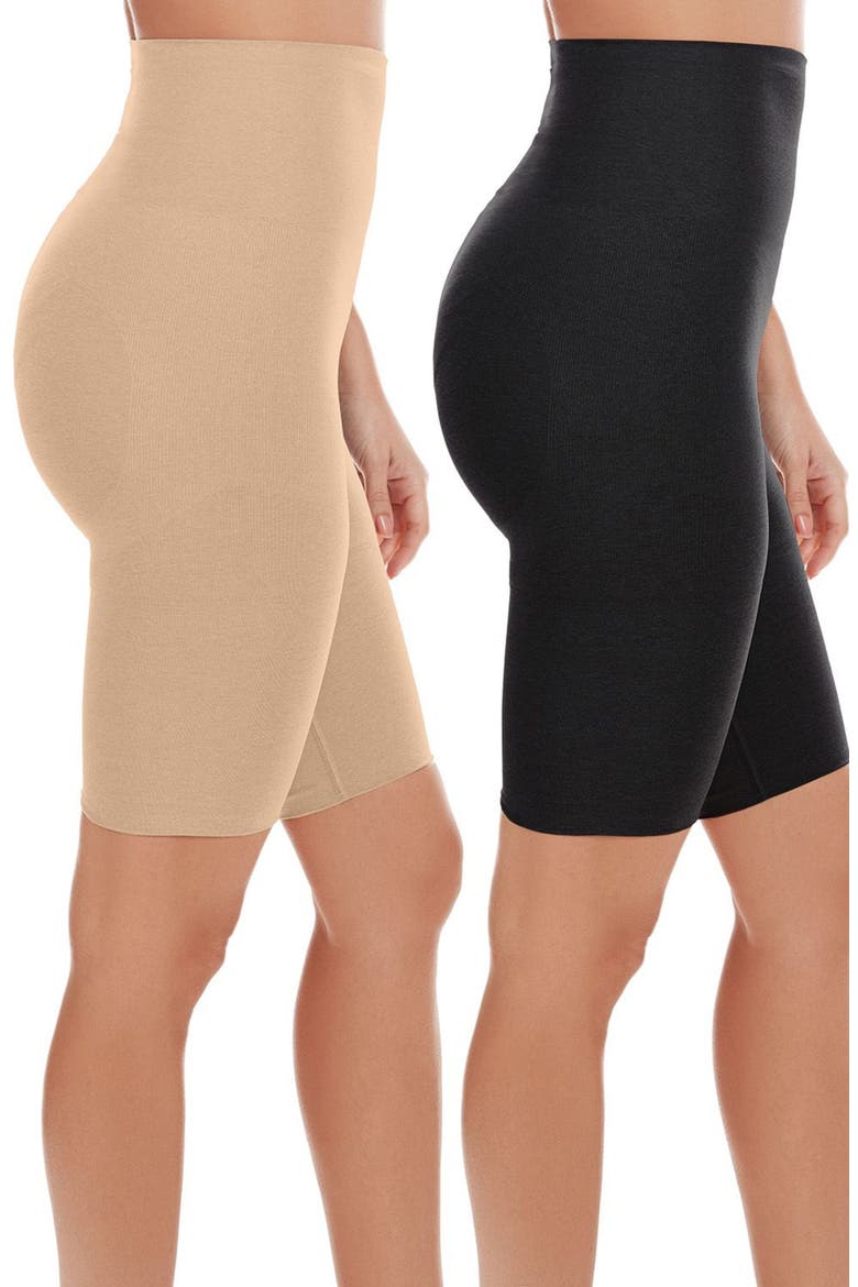 High Waist 2-Pack Shaping Shorts, Alternate, color, BLACK/ BEIGE ASSORTED