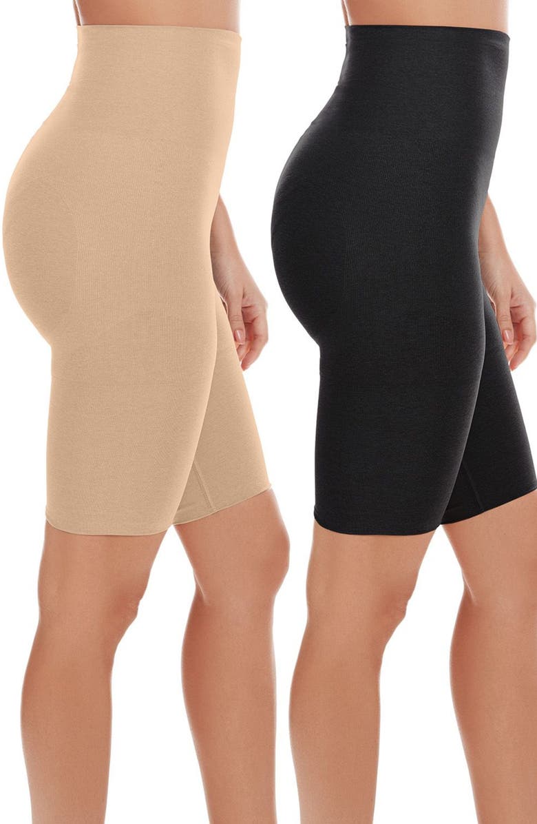 MeMoi High Waist 2-Pack Shaping Shorts, Alternate, color, Black/ Beige Assorted