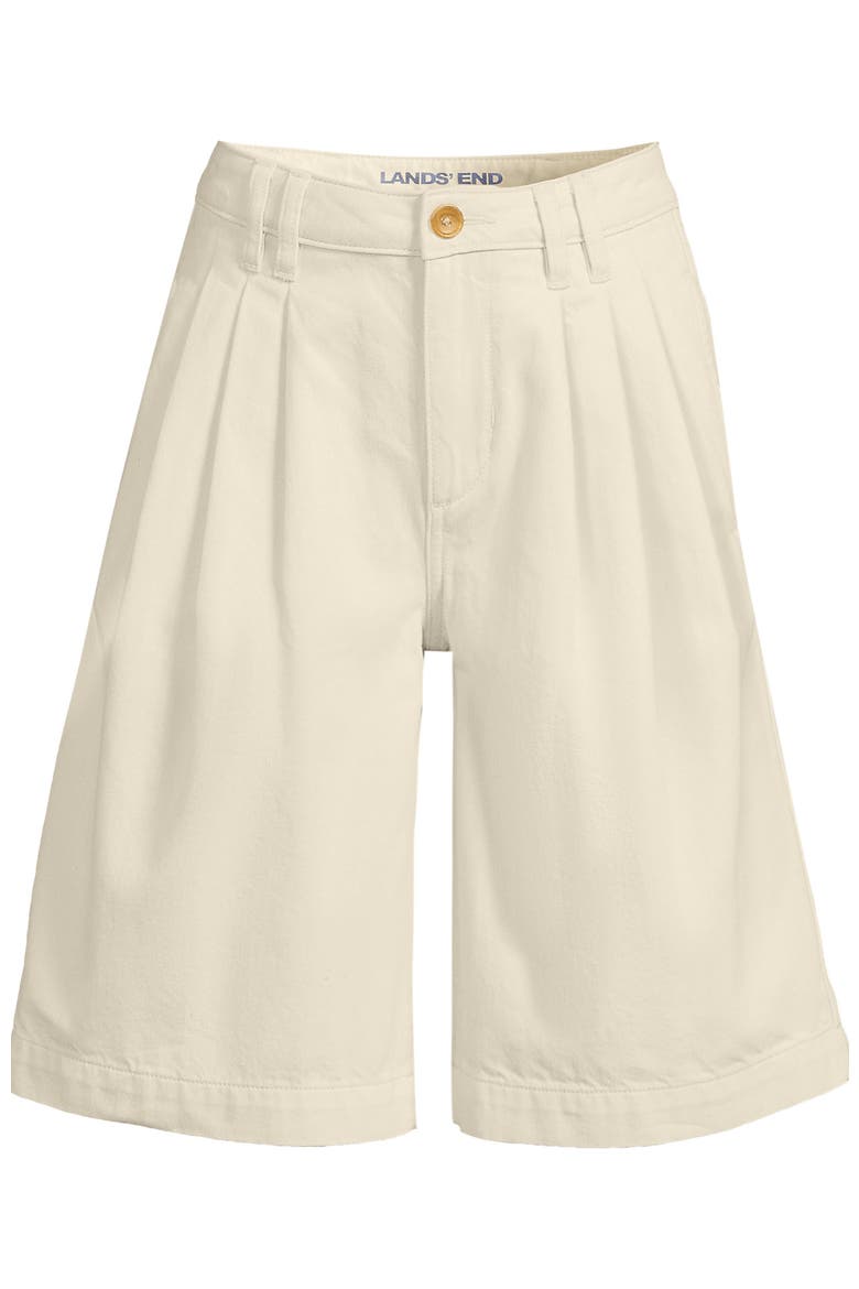 Lightweight Denim Mid Rise Pleated 12" Slouchy Shorts, Alternate, color, Natural