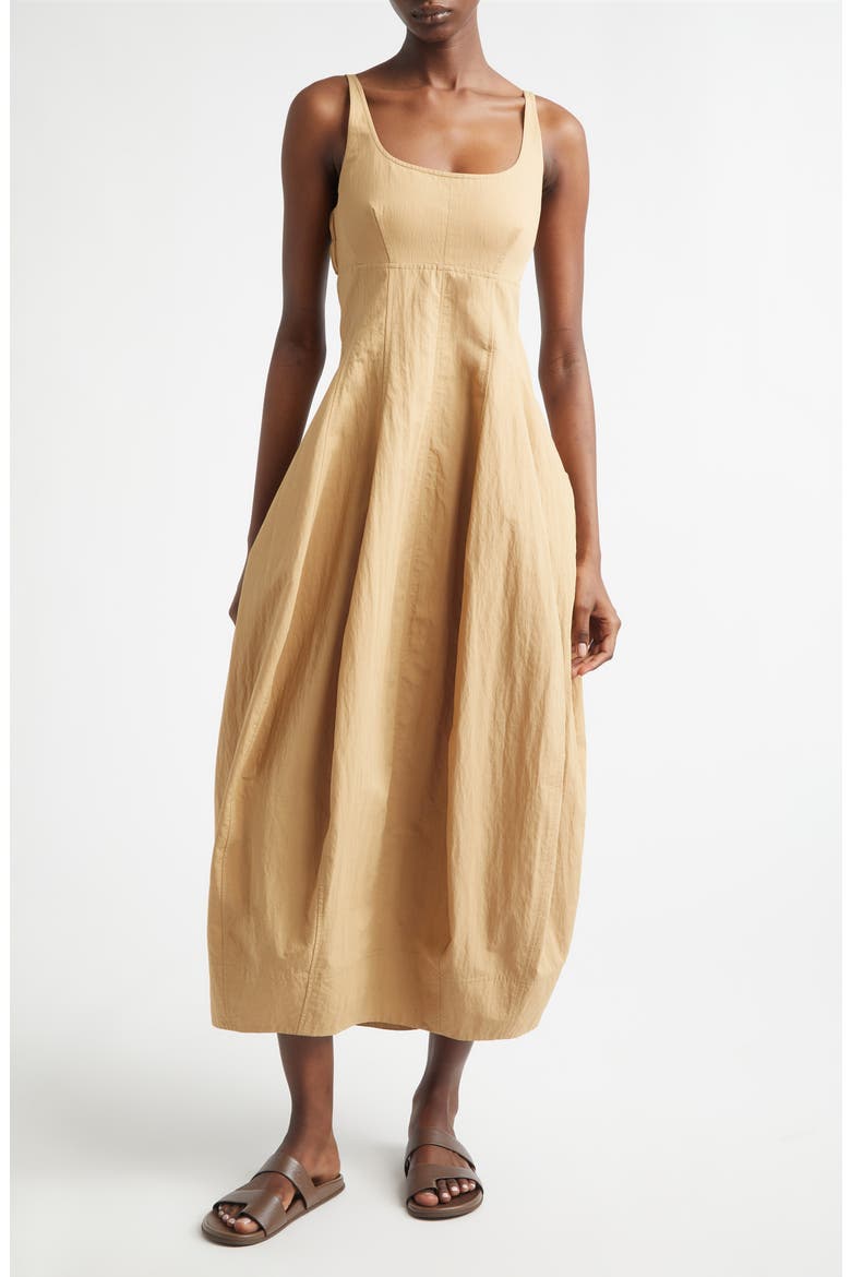 Nina Cotton Blend Barrel Dress, Main, color, SAND DUNE