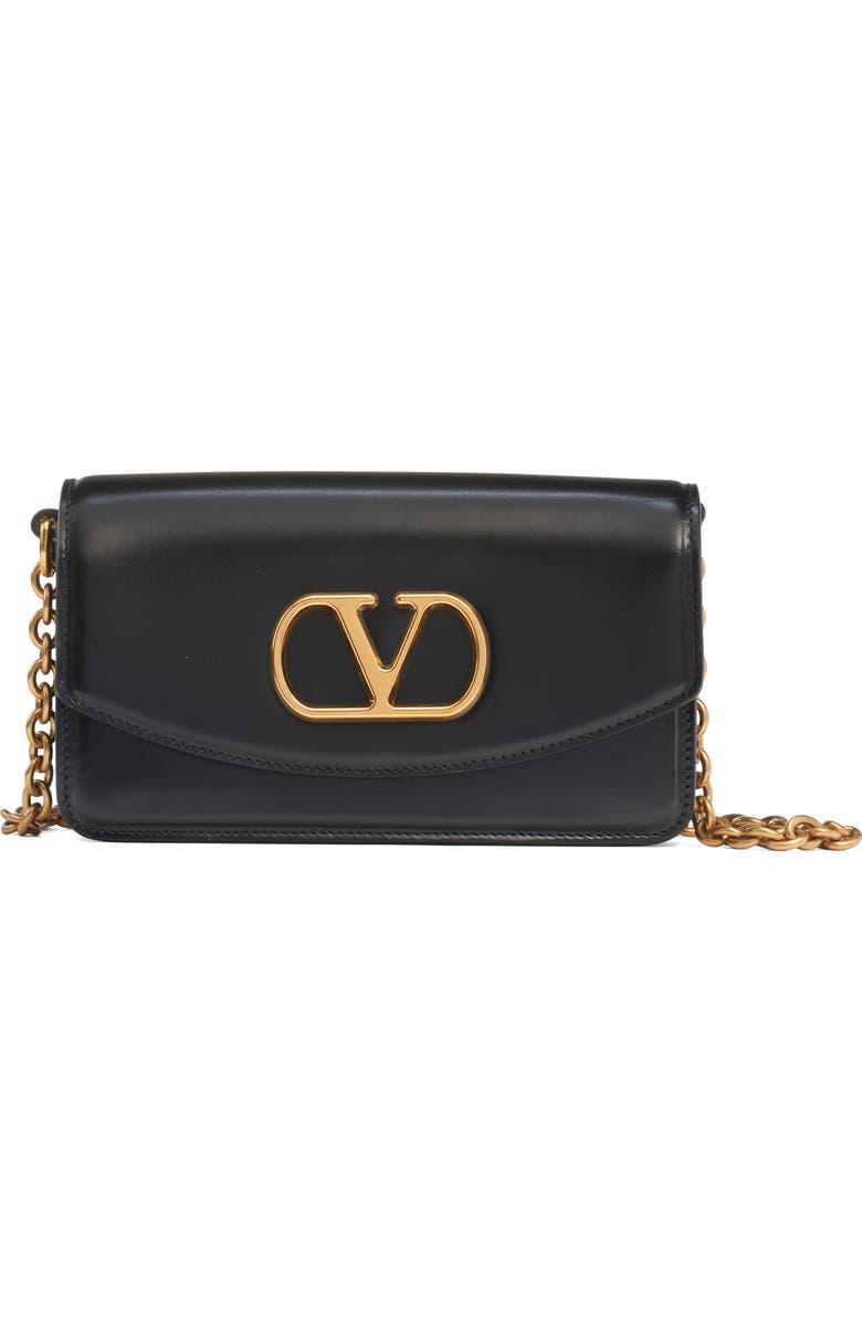 Valentino Garavani Small Vain VLOGO Leather Clutch, Main, color, Nero