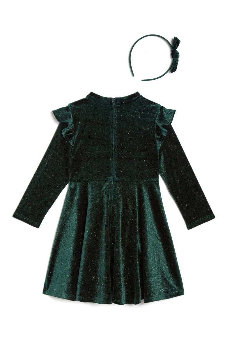 Claire Sparkle Velvet Skater Dress with Headband, Alternate, color, GREEN