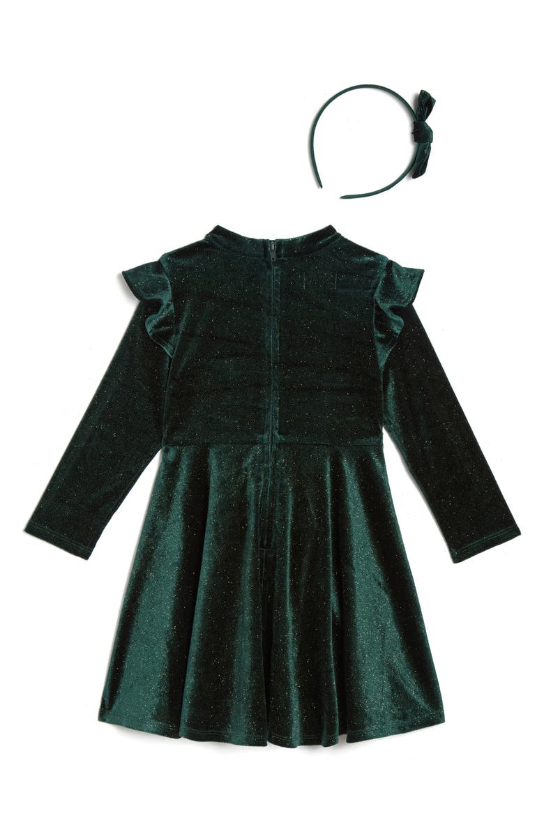 Pippa & Julie Claire Sparkle Velvet Skater Dress with Headband, Alternate, color, 