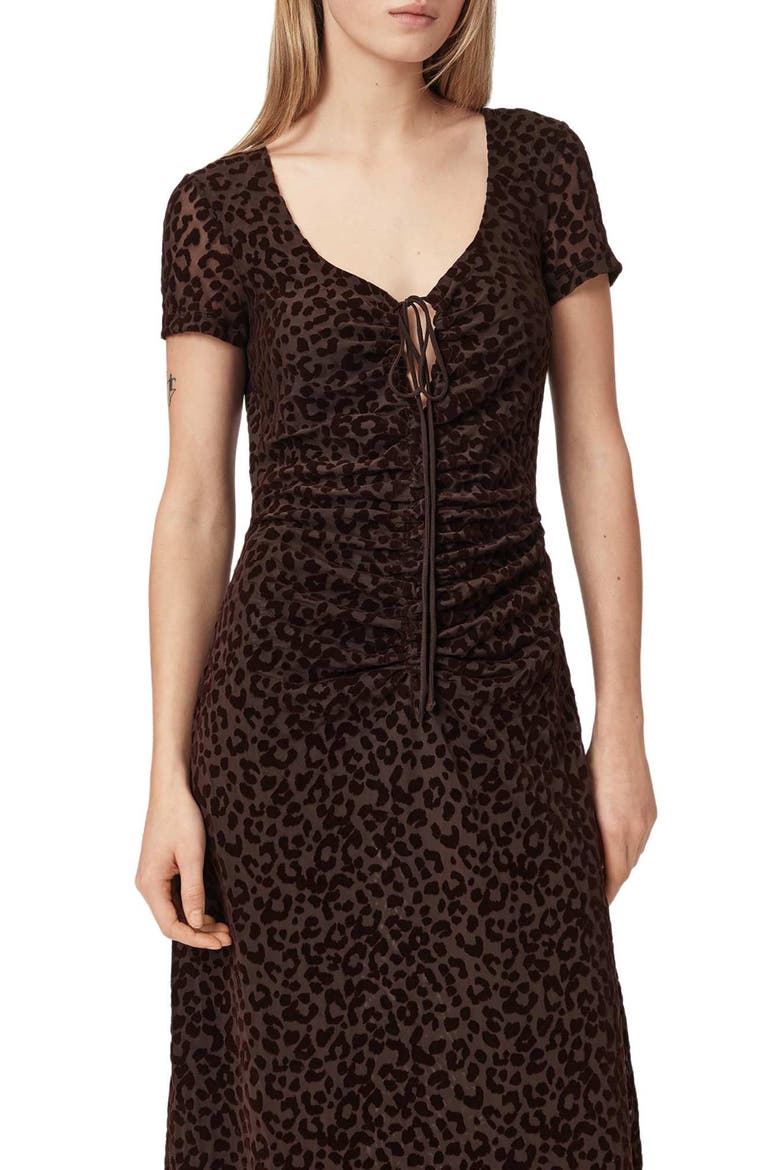 Gabby Mesh Maxi Dress, Alternate, color, BROWN FLOCK