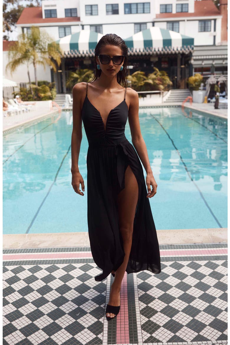 Klaire Chiffon Cover-Up Skirt, Alternate, color, BLACK