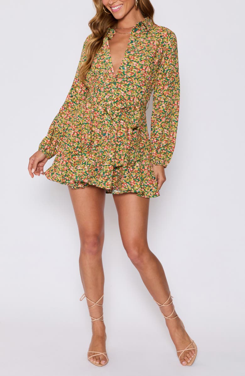 VICI Collection Fiona Floral Long Sleeve Shirtdress, Main, color, Green/ Pink Multi