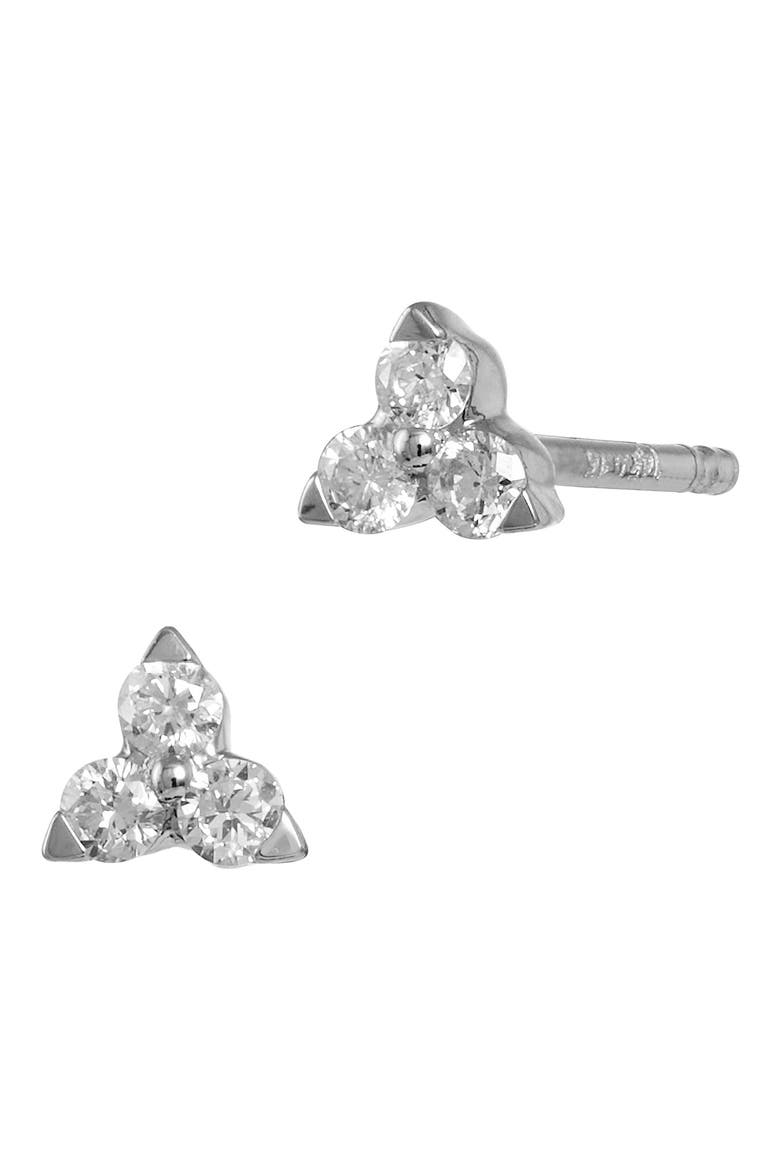 14K Gold Diamond Trio Stud Earrings - 0.15 ctw, Main, color, WHITE