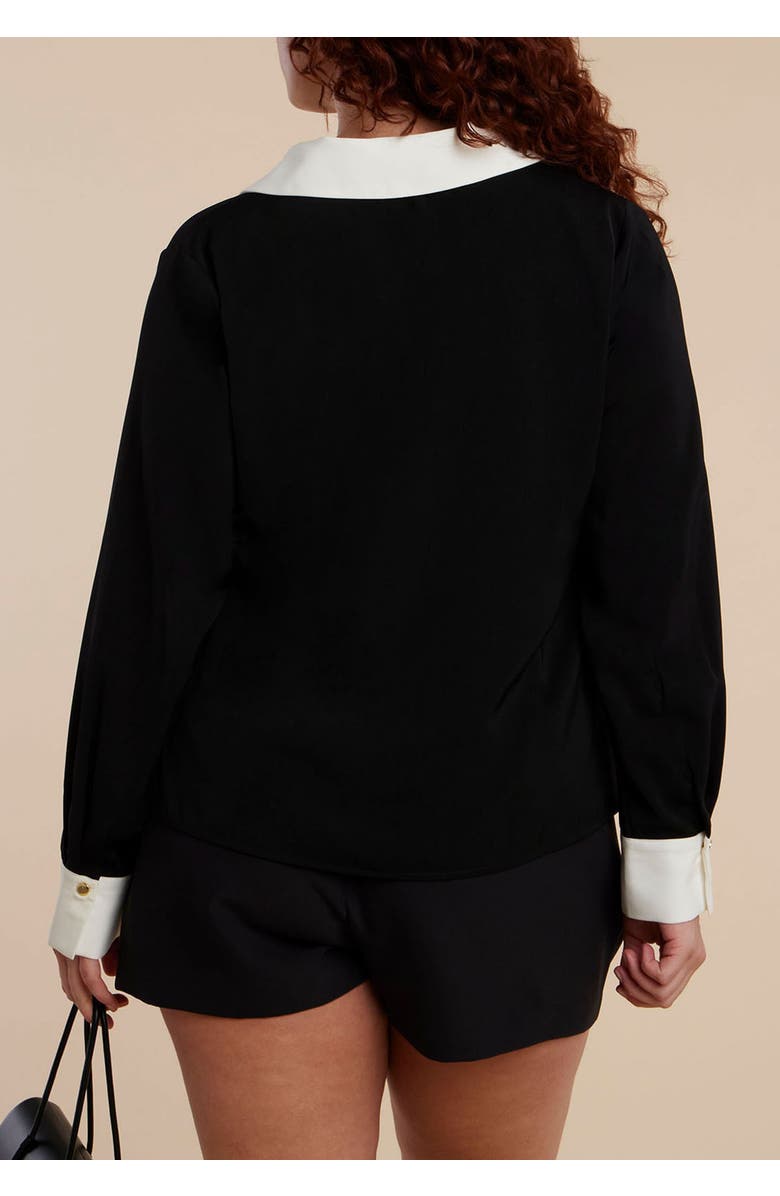 ELOQUII Combo Collared Long Sleeve Shirt, Alternate, color, Black On Cream
