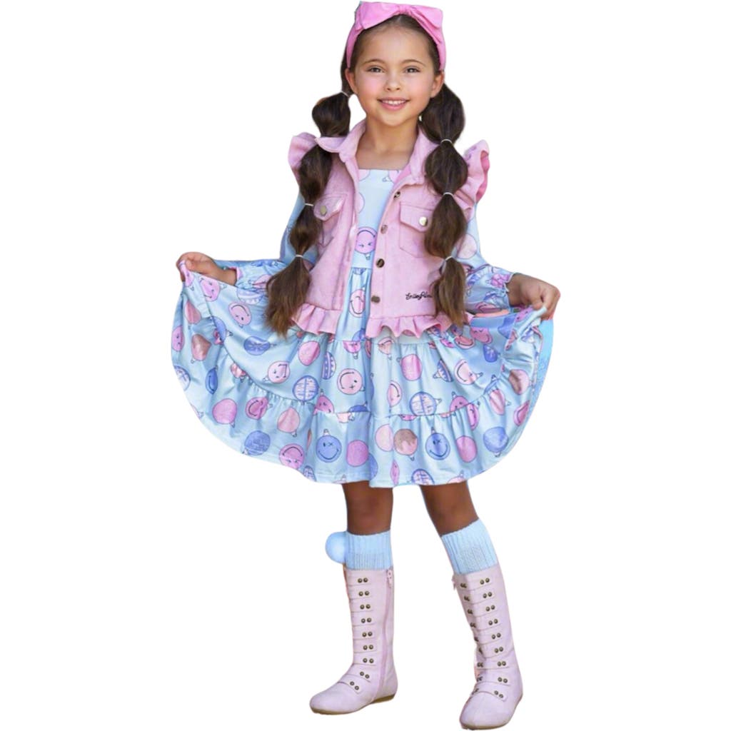 Mia Belle Girls Girls Smileyworld Feeling Festive Faux Suede Vest And Dress Set In Multicolor