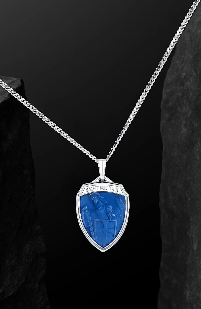 Vincero Men's St. Michael Pendant Necklace, Alternate, color, Blue/ Silver